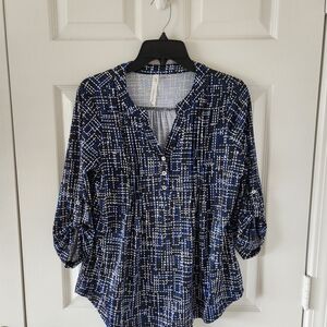 Navy Blue Geometric Blouse